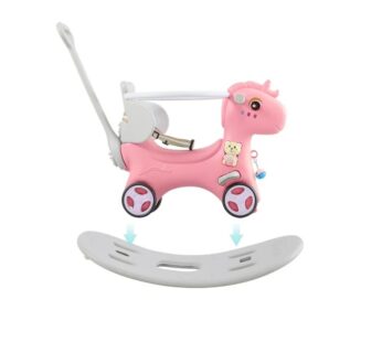 Balansoar 3 in 1 Nichiduta Garden Happy Unicorn Pink transformabil in vehicul fara pedale cu maner parental,roti EVA,centuri de siguranta,jucarie muzicala,spatar si bara de siguranta detasabile