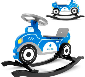 Balansoar din lemn pentru copii Ricokids Masina de politie Albastru cu volan,scaun cu spatar,constructie usoara si robusta,vopsea non toxica