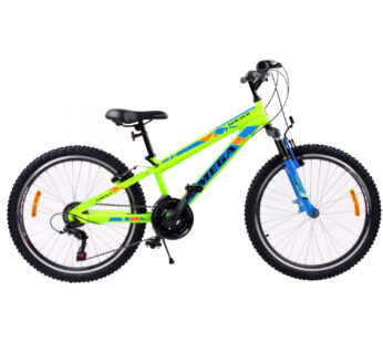 Bicicleta mountainbike copii Omega Gerald 24 inch 18 viteze verde, cadru aluminiu, schimbator Shimano, tip frana V Brake-Alloy, cric inclus