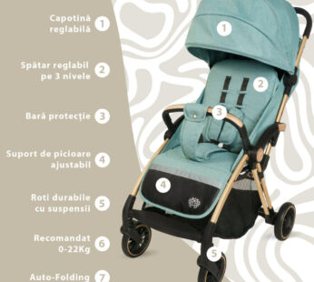 Carucior sport AppeKids Upp ultracompact cu pliere automata River Green