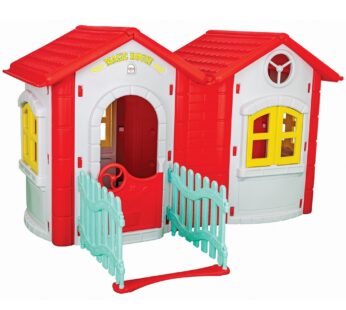 Casuta dubla pentru copii Pilsan Magic Twin House Gray cu gardulet,realizata din plastic durabil,dimensiune 172 x 220 x 131 cm