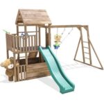 Complex de joaca BalconyFort ™ cu Monkey Bars si 2 leagane, tobogan verde, Dunster House