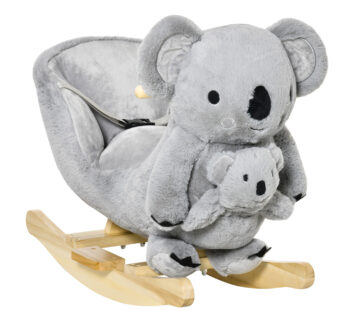 HOMCOM Koala Balansoar cu Sunete, Leagăn de Pluș și Lemn pentru Copii 18-36 Luni, Gri, 60x33x50cm | Aosom Romania