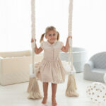 Leagan din lemn si spuma by BabySteps pentru copii WoodSwing catifea Velvet Mint