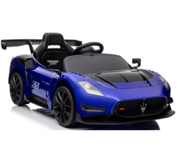 Masinuta electrica pentru copii Maserati MC20 GT2 Blue 300W cu echipare Premium si licenta, pornire la buton, scaun din piele, slow start, lumini, suspensii, roti din spuma Eva si scaun piele