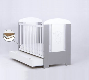 Patut Drewex Bear cu sertar Silver + Saltea Cocos 12 cm