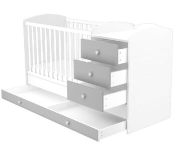 Patut copii transformabil din lemn cu 4 sertare Hubners Patrik Kombi 120×60 cm alb grafit