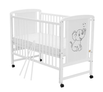 Patut din lemn Qmini Timmi Elephant 120×60 cm cu laterala culisanta Alb