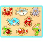 Puzzle, Joueco, Din lemn certificat FSC, 30 x 27 cm, 18 luni+, 8 piese, Animale acvatice