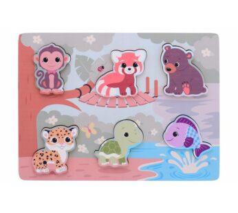 Puzzle, Joueco, The Wildies Family, Din lemn certificat FSC, Cu suprafete texturate, 30 x 22 cm, 18 luni+, 6 piese, Animalute