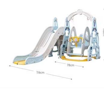Spatiu de joaca 3 in 1 Nichiduta Garden Astronaut Arcada Blue cu Leagan convertibil, Tobogan cu trepte late, Margini rotunjite, Cos de baschet cu Minge, Piscina cu 200 bile joaca incluse