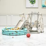 Spatiu de joaca 3 in 1 cu leagan,tobogan si piscina cu 200 bile joaca incluse Nichiduta Happy Turtle Beige