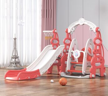 Spatiu de joaca copii 3in1 Nichiduta Garden Tower Red interiorexterior cu tobogan, leagan cu bara de protectie detasabila, jucarie muzicala, cos de baschet si minge inclusa, piscina si bile