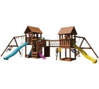 Spatiu de joaca din lemn Penthouse Kiosk cu leagane si pod BlueRabbit 2.0