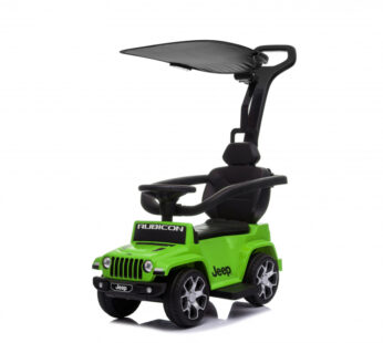 Masinuta electrica pentru copii Nichiduta Jeep Wrangler Green 30W cu maner parental si roti EVA, unitate audio cu display si muzica, suport picioare lat, parasolar reglabil