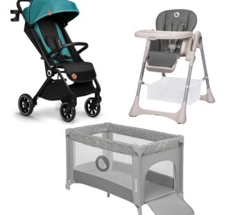 Pachet complet pentru calatorii, Carucior sport Cloe, Din aluminiu, Pana la 22 kg + Scaun masa, Zanna, Reglabil, 4 pozitii + Patut pliant, Stefi, Cu un nivel, Saltea pliabila, Gri