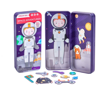 Puzzle magnetic in cutie metalica, joc de potrivire si asociere – Aventurierii Spatiului
