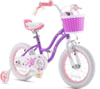 Bicicleta pentru copii Royal Baby StarGirl Mov cu roti ajutatoare, ghidon reglabil, cosulet, varsta 3-5 ani, roti 14 inch, cadru din otel, greutate suportata 50 kg