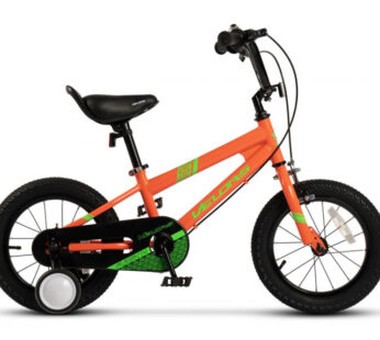 Bicicleta pentru copii Velors V1403B PortocaliuVerde 14 inch, cu roti ajutatoare, cadru din otel, varsta 3-5 ani