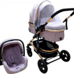Carucior pentru copii Baby Care PRO 531 Gri 3 in 1, Cadru Aluminiu, Amortizoare, Roti din cauciuc plin, Landou, Scoica auto, Spatar reglabil 3 trepte, Plasa insecte