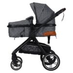 Carucior pentru copii Novokids X1000 series Gri 3 in 1 ,reversibil, cu geanta bebe, cadru aluminiu, amortizoare, roti din cauciuc, landou, scoica auto, spatar reglabil 3 trepte, plasa insecte