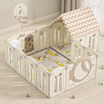 Gardulet loc de joaca copii Nichiduta Garden cu poarta de siguranta,cos de baschet,unitate muzicala,covoras 1cm grosime,cuburi,tabla,instrumente pentru scris,100 bile color si casuta Happy Home
