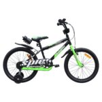 Bicicleta pentru copii Novokids SplendOr Boom PRO Edition Verde Cu bidon pentru apa, Roti 18 inch, Greutate admisa 50 kg, Cadru din otel, Roti ajutatoare detasabile, Ghidon reglabil pe inaltime
