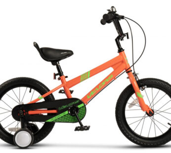 Bicicleta pentru copii Velors V1603B PortocaliuVerde, roti 16 inch, inaltime utilizator 100-115 cm, greutate suportata 60 kg
