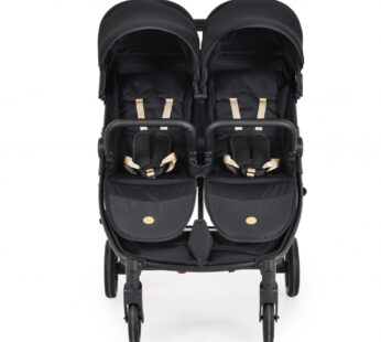 Carucior pentru gemeni Cangaroo 2Gether Modern Black cu Baldachin extensibil,Spatar si Suport pentru picioare reglabile individual,Roti fata din PU pivotante,Extra Suport picioare din cauciuc,recomandat de la nastere