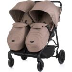 Carucior pentru gemeni Chipolino Top Stars tiramisu cu spatar reglabil, suspensii, suport picioare ajustabil, bara de protectie detasabila si accesorii