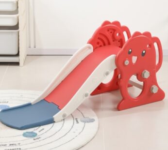 Tobogan pentru copii Nichiduta Garden Little Red Dragon, de interiorexterior, design pliabil, cu mini-cos de baschet, prevazut cu scara, manere de sustinere, dimensiune 38 x 115 x 54 cm