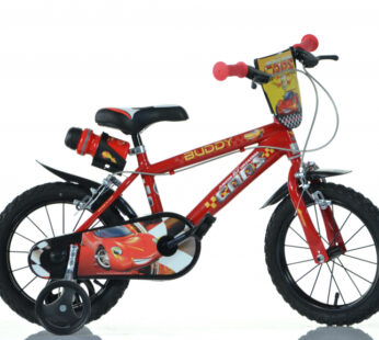 Bicicleta copii Cars 3 Dino Bikes 16 inch, varsta 6-8 ani, inaltimea 107-125 cm, frana de mana pe ambele roti, aparatoare lant, roti ajutatoare