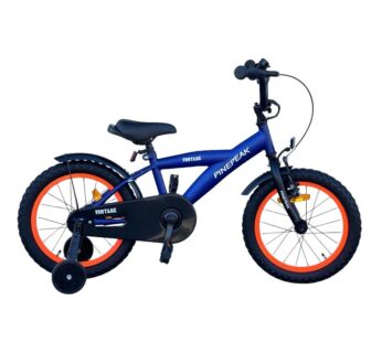 Bicicleta pentru copii Procart AlbastruPortocaliu 16 inch, roti ajutatoare, cadru otel 23 cm, ghidon reglabil, frane fata v-brake