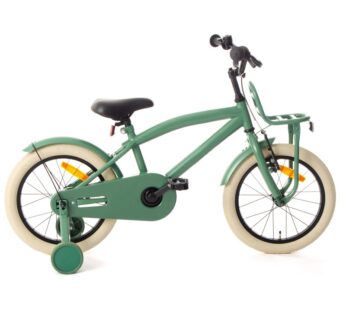 Bicicleta pentru copii Procart Verde 16 inch, reglabila pe inaltime, v-brake, cadru otel, roti ajutatoare, far si stop