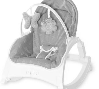 Fotoliu balansoar Lorelli Alex Cool Grey Stars, cu masuta, vibratii si muzica, Gri