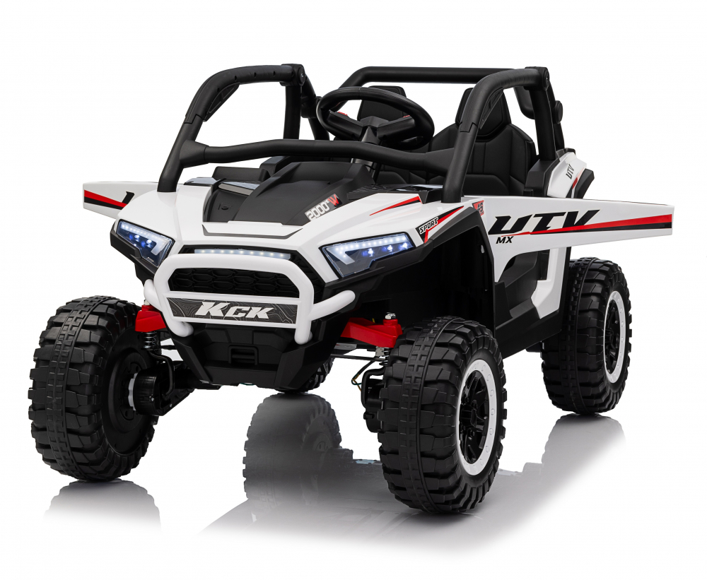 Masinuta electrica pentru copii Nichiduta Sport UTV KCK White 4x4,Telecomanda 2.4G,Acumulator 24V 7Ah,4 motoare x 50w,Roti din cauciuc EVA,Scaun din piele,Suspensii,Faruri cu lumini LED,Mufa USB,MP3,Bluetooth,Centura sigurant