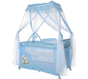Patut pliabil stil baldachin Lorelli Magic Sleep, cu accesorii, Blue Moon Sleeping Bear