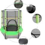 Trambulina copii, diametru 140 cm, maxim 45 kg, cu plasa de protectie, scara acces, verde