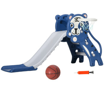 AIYAPLAY Tobogan din Plastic de Interior 2 în 1 pentru Copii cu Coș de Baschet, 70x133x60 cm, Albastru | Aosom Romania