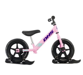 Bicicleta copii fara pedale Dhs Ride-on roz 12 inch, ajustabila pe inaltime, roti din spuma densa, de la 3 ani