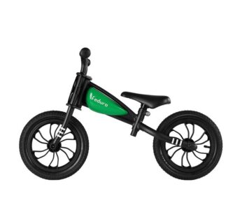 Bicicleta copii fara pedale QPlay Feduro Verde Balance bike, roti 12 inch gonflabile, sa ajustabila din piele ecologica, varsta 3-6 ani