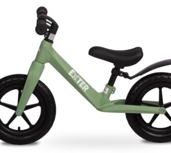 Bicicleta de echilibru fara pedale pentru copii Toyz Exter Green,Roti gonflabile,Sa confortabila din piele cu inaltime reglabila,Protectie noroi,Manere antiderapante,De la 3ani sau maxim 30kg