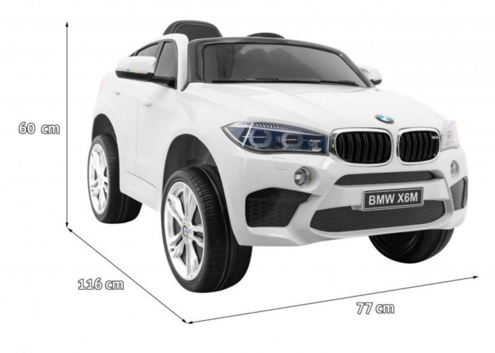 Masinuta electrica pentru copii Novokids BMW X6 M, roti din cauciuc EVA, max 30 kg , usi cu deschidere , baterie 12V, 2 viteze, 2 motoare 390 W, Alb