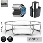 Trambulina de gradina pentru copii Neo-Sport Albastru 183cm 6FT cu Scara si Plasa de siguranta exterioara, Stalpi metalici cu protectie din burete, Intrare cu fermoar , Covoras impermeabil flexibil