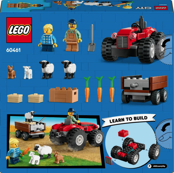 LEGO City - Tractor de ferma rosu cu remorca si oi (60461) | LEGO