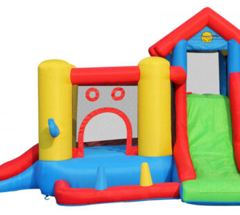 Saltea gonflabila Play Center 7 in 1 cu doua tobogane, spatiu de catarat, loc pentru sarituri si loc de joaca cu bile