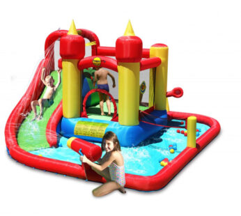 Saltea gonflabila Splash Funland cu tobogan, tun cu apa, spatiu de catarat, loc de joaca cu bile si darts