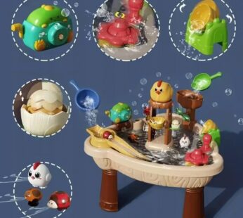 Set de joaca cu apa si nisip pentru copii, Matadi, include un tobogan, un generator de bule, si diverse accesorii specifice, dimensiune 66 x 33 cm