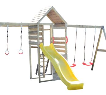 Turn de joaca cu 2 platforme, Wendi Toys, panou de catarare, tobogan, leagan dublu si modul de gimnastica