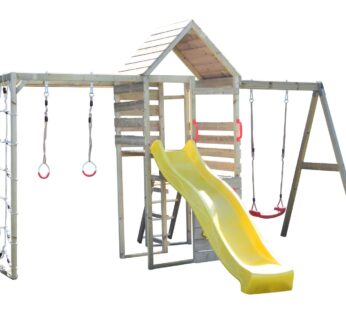 Turn de joaca cu 2 platforme, Wendi Toys, panou de catarare, tobogan, leagan si modul de gimnastica